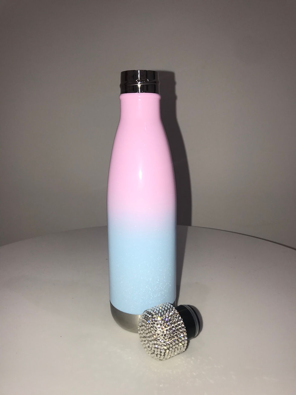 Pink/Blue, Coated Stainless Steel Water Bottle, Swarovski Crystals