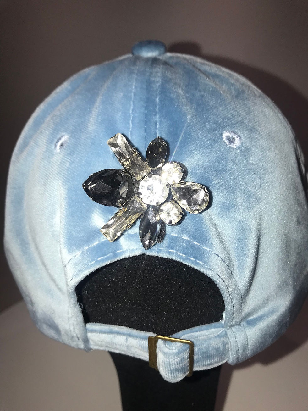 Thumbnail: LION HEAD, Lt Blue Velvet Embroidered, Baseball Hat, Swarovski Crystals