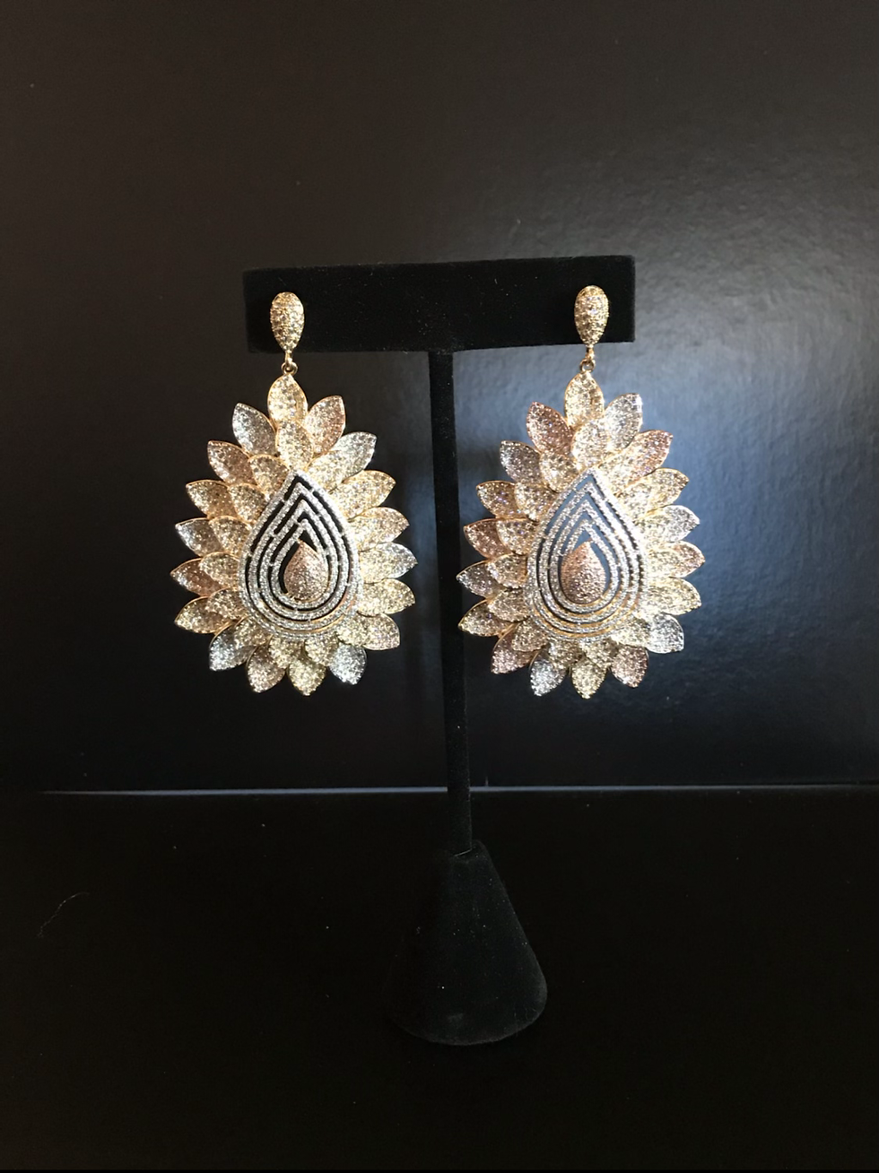 Thumbnail: Earrings, Pierced, Dangle Leaf, Sterling Silver, Cubic Zirconia