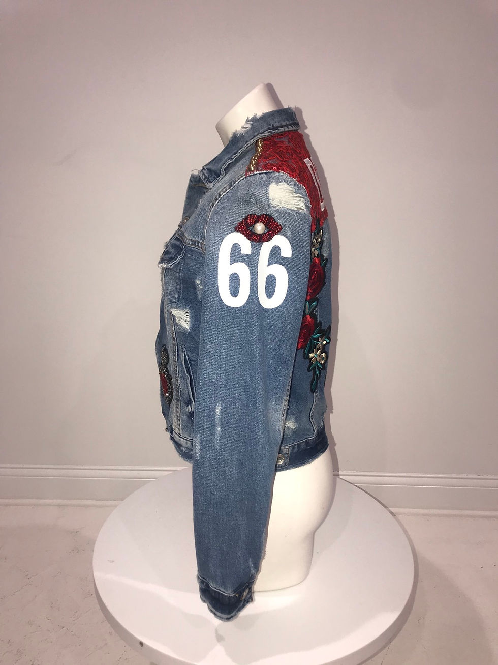Thumbnail: Ladies Blue Denim Jacket DETROIT 66 Dolce Inspired Bumble Bee