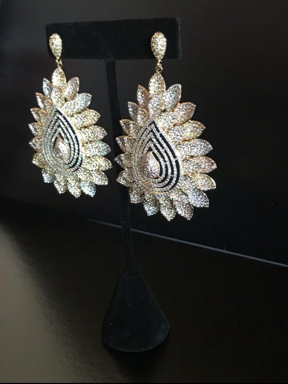 Thumbnail: Earrings, Pierced, Dangle Leaf, Sterling Silver, Cubic Zirconia