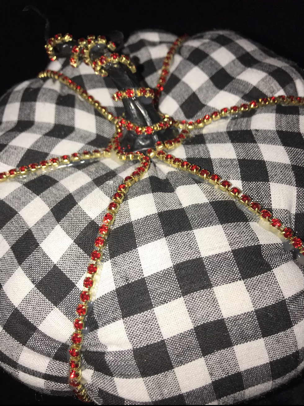 Thumbnail: Pumpkin, Black/White Check, Orange Rhinestone Trim