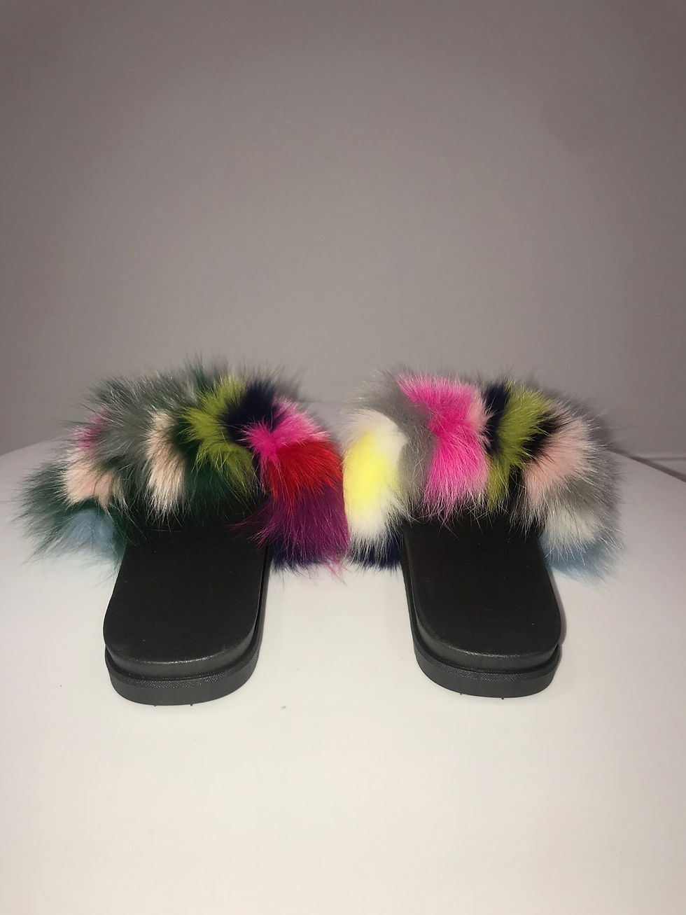 Thumbnail: Ladies, Multi Color, Fox Fur, Memory Foam Slides
