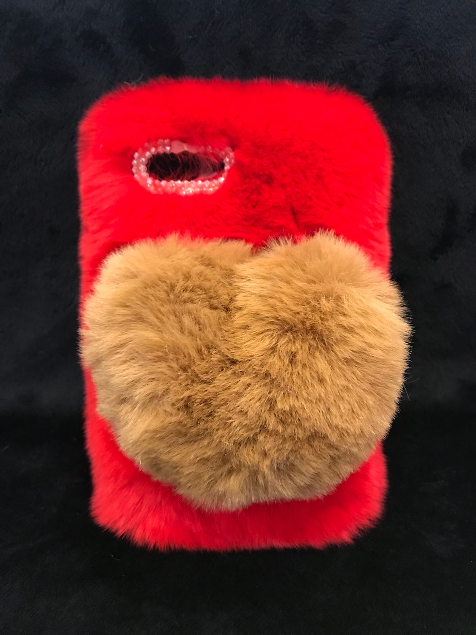 Thumbnail: CELL PHONE CASE, Beige Heart, Red Rabbit Fur, iphone 8 Plus