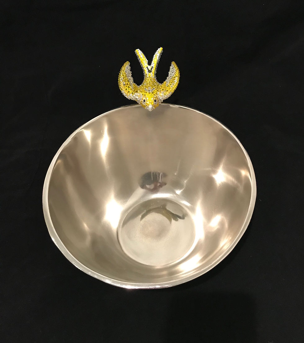 Thumbnail: Decorative Bowl - Round, Silver, Yellow Bird, Swarovski Crystals