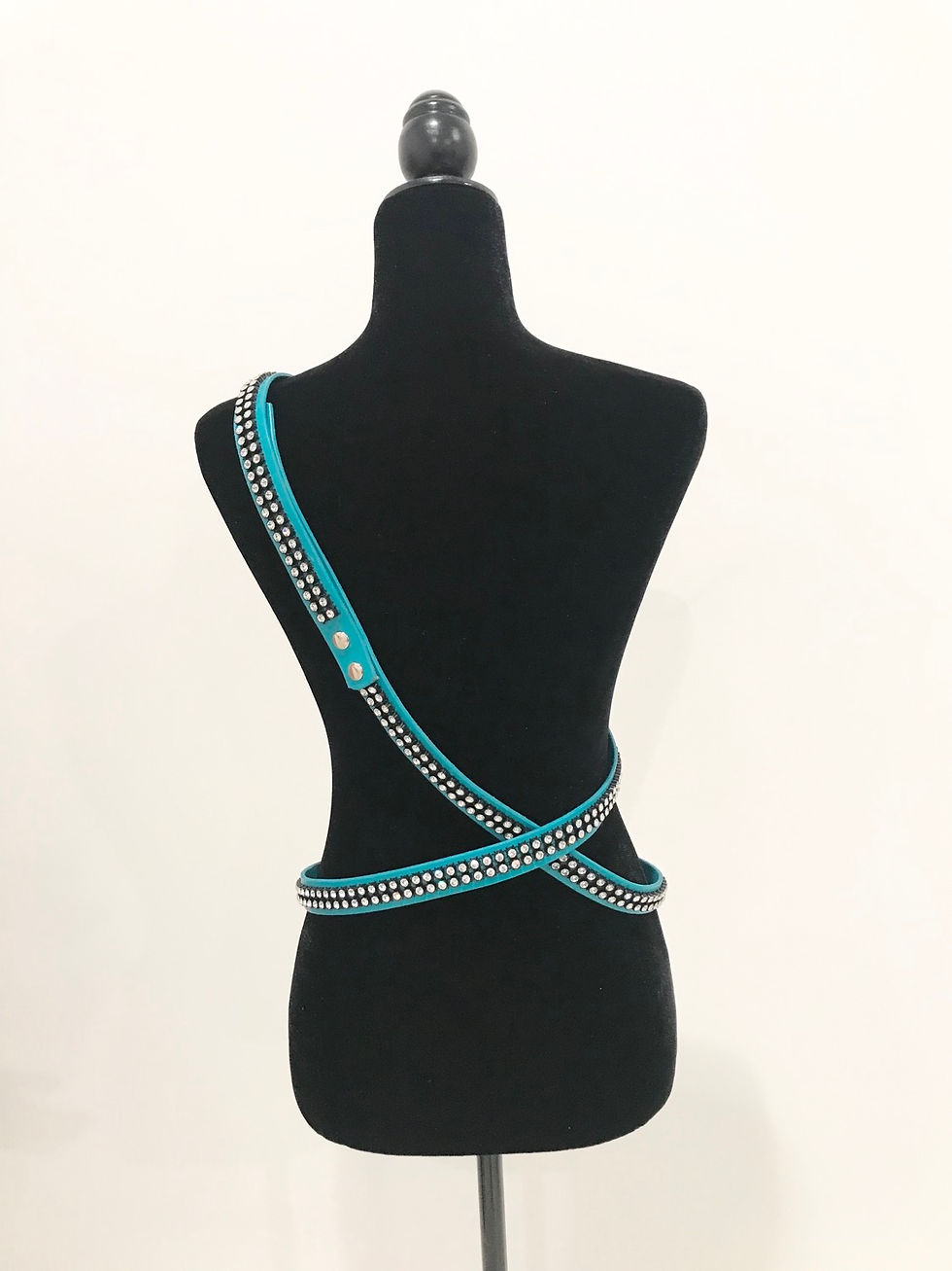 Thumbnail: Leather Belt, Double Wrap Cross Body, Teal, Swarovski Crystals