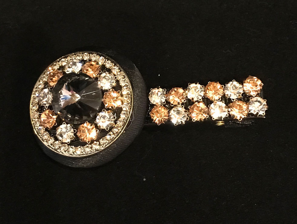 Thumbnail: Hair Clip, Black Fabric, Circle, Peach Crystals