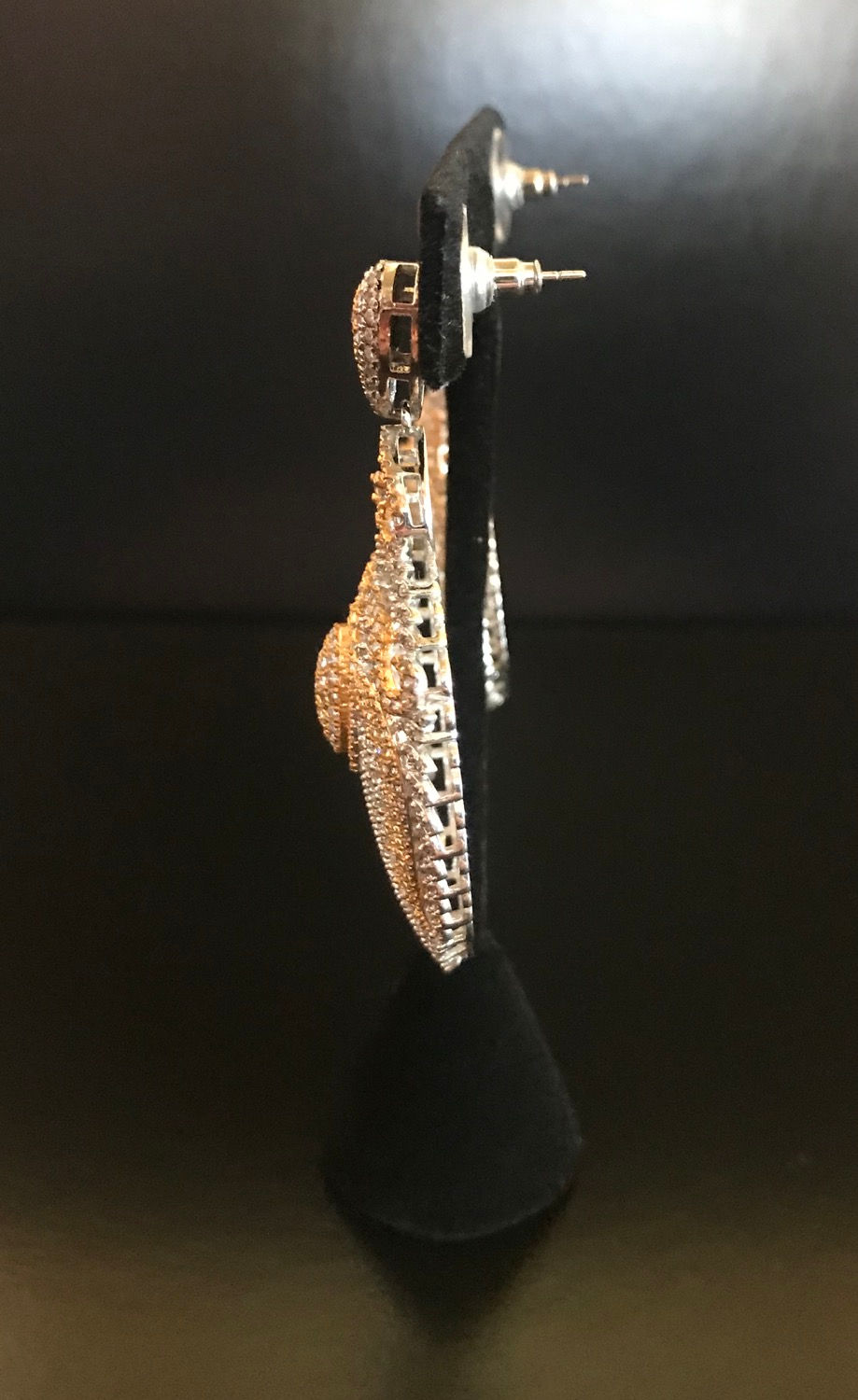 Thumbnail: Earrings, Pierced, Dangle Mesh Harp, Sterling Silver, Cubic Zirconia