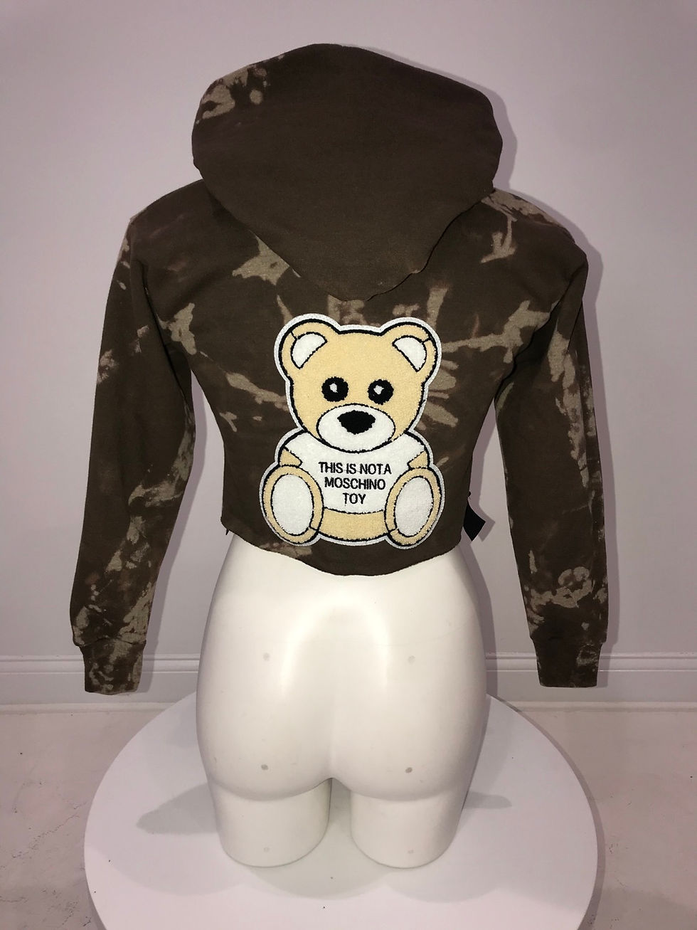 L/S Hoody Crop Sweatshirt, Bleach Brown, Moschino Teddy Bear