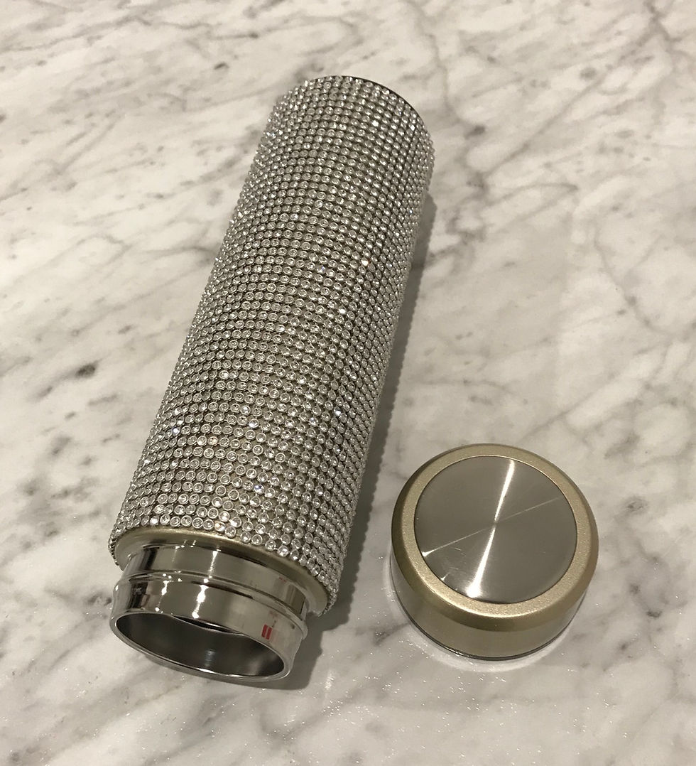 Thumbnail: Gold, Coated Stainless Steel Thermos, Crystal Mesh