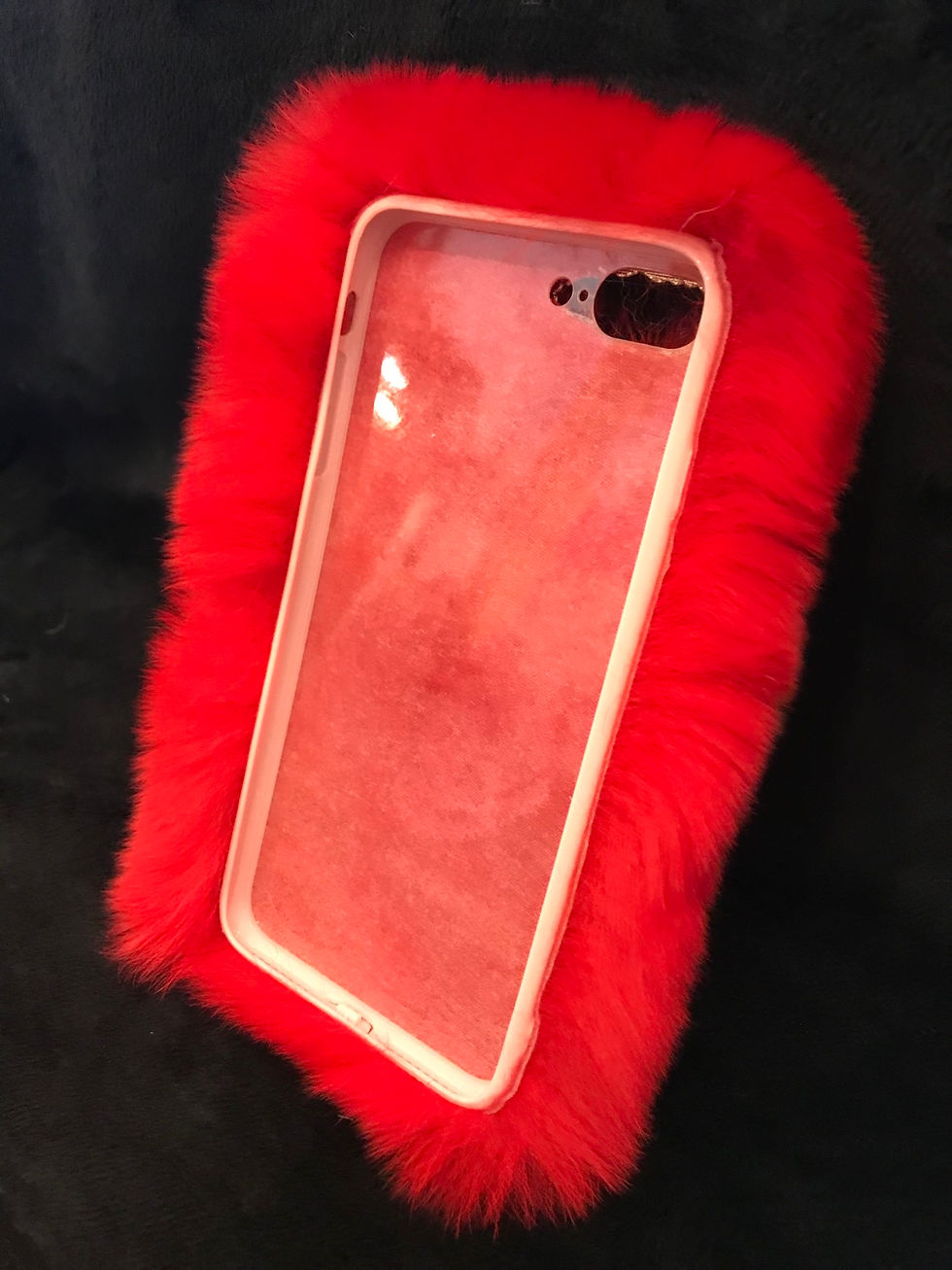 Thumbnail: CELL PHONE CASE, Beige Heart, Red Rabbit Fur, iphone 8 Plus