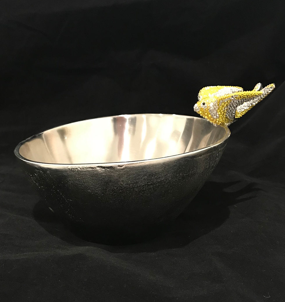Thumbnail: Decorative Bowl - Round, Silver, Yellow Bird, Swarovski Crystals