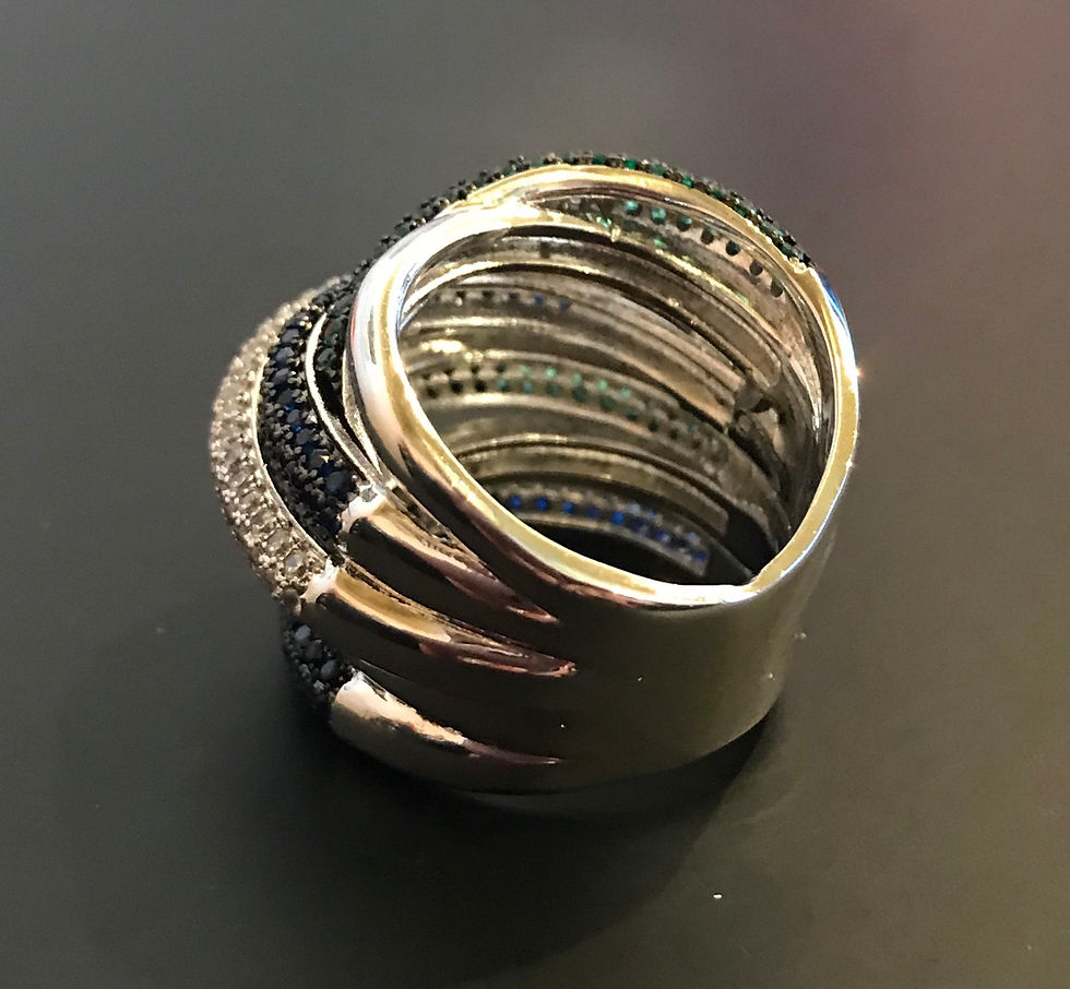 Thumbnail: Ring, Cubic Zirconia - Blue/Green/Clear Stones