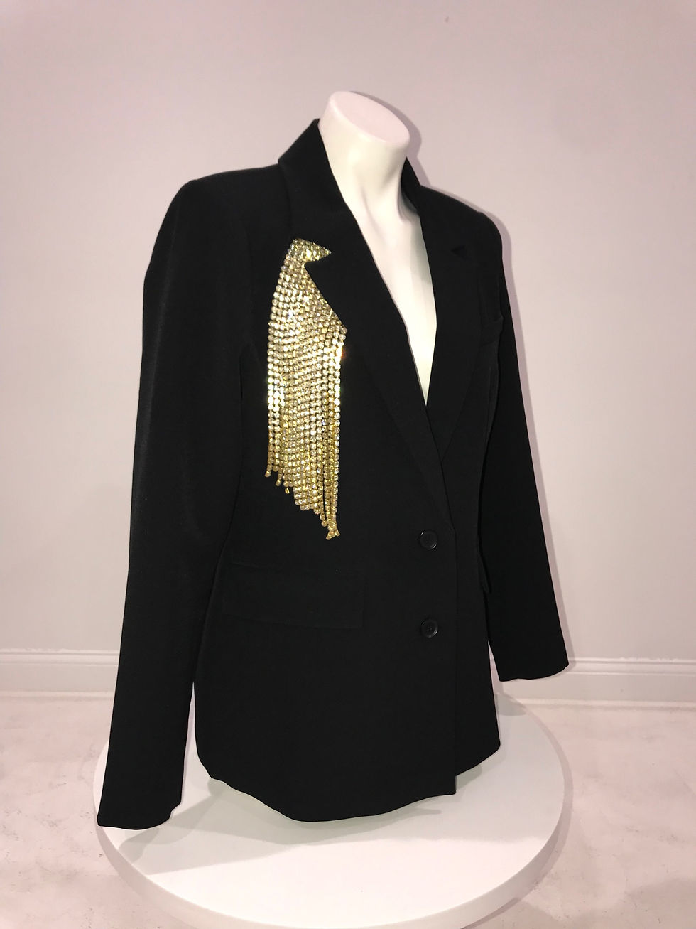 Thumbnail: OPEN EDIT Black Blazer Dangle Crystal Trim, Ladies