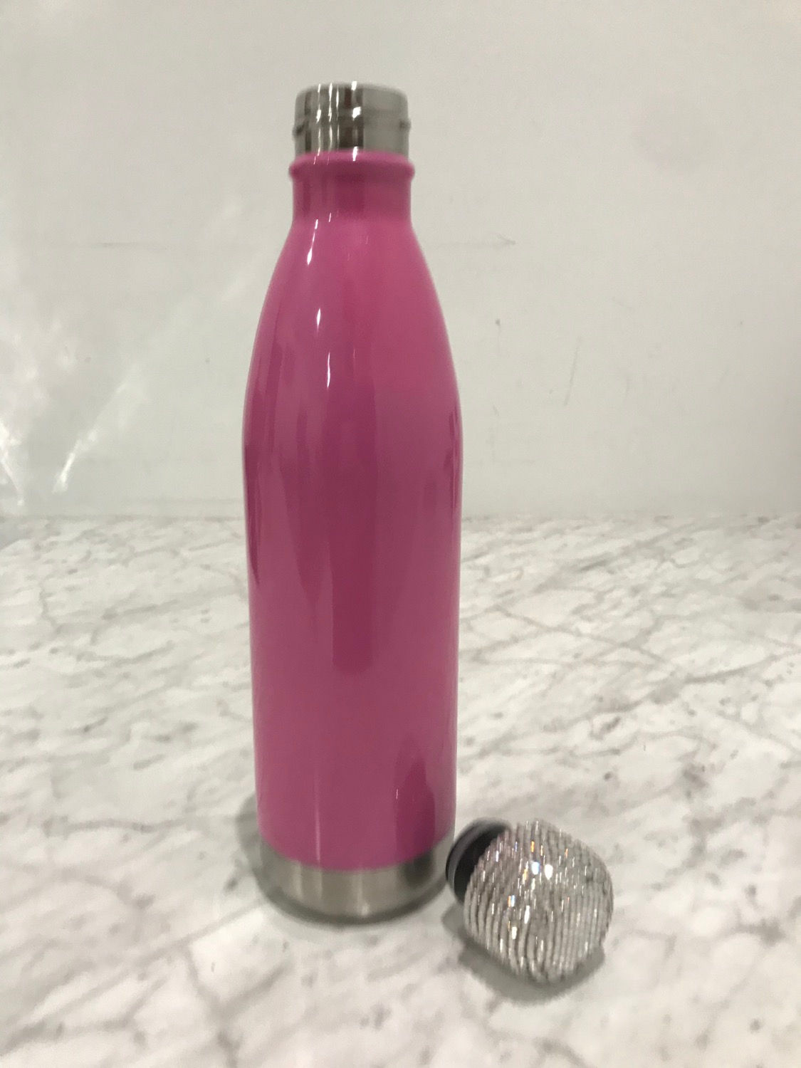 Pink, Coated Stainless Steel Water Bottle, Swarovski Crystals