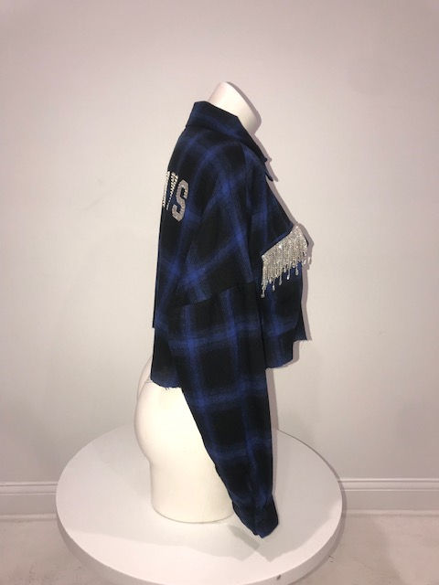 Thumbnail: Ladies COWBOYS Blue Cropped Flannel Shirt / Crystal Trim