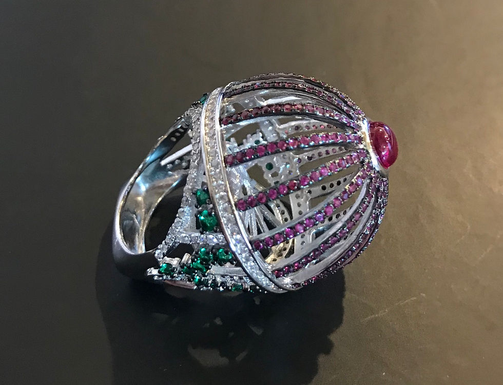 Thumbnail: Ring, Cubic Zirconia - Clear/Green/Dark Pink, Gazebo