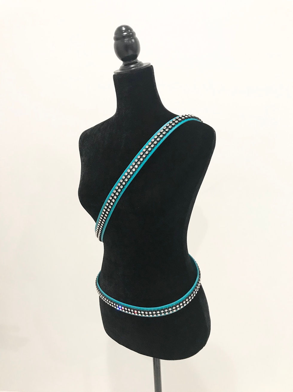 Thumbnail: Leather Belt, Double Wrap Cross Body, Teal, Swarovski Crystals