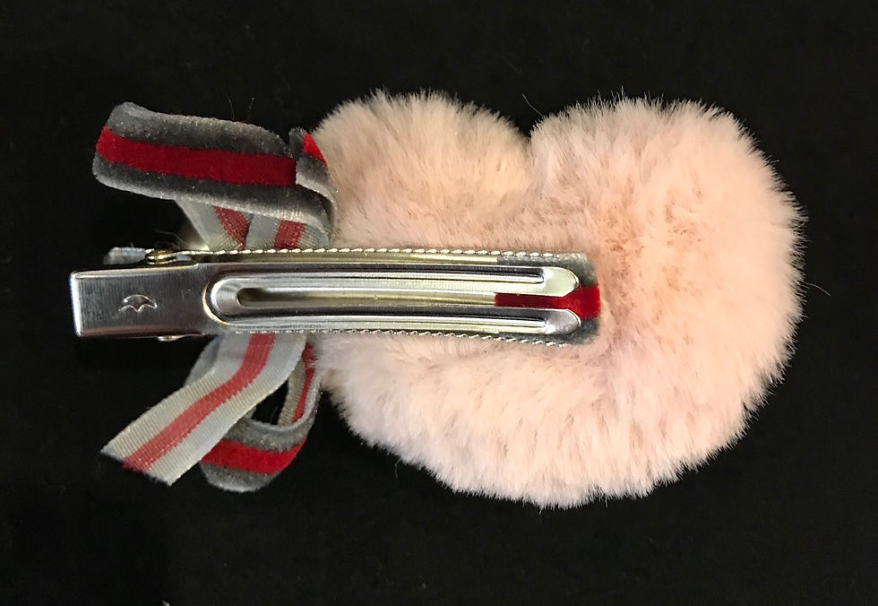 Thumbnail: Hair Clip, Heart, Pink Faux Fur Puff, Pearl, Velvet Bow