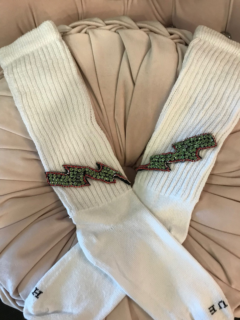Thumbnail: HUE White Cotton Socks Lightning Bolt Applique Ladies