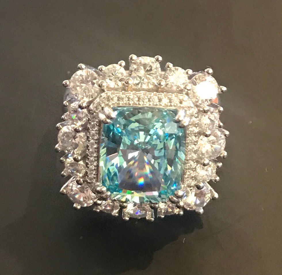 Thumbnail: Ring, Moissanite Gemstone, Lt Blue Large Square