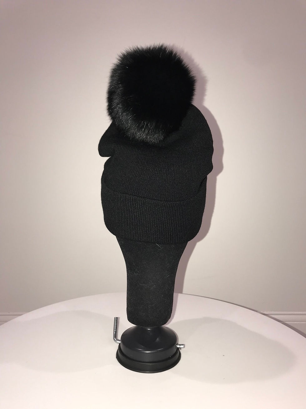 Thumbnail: Winter Hat, Black, black fox fur pom