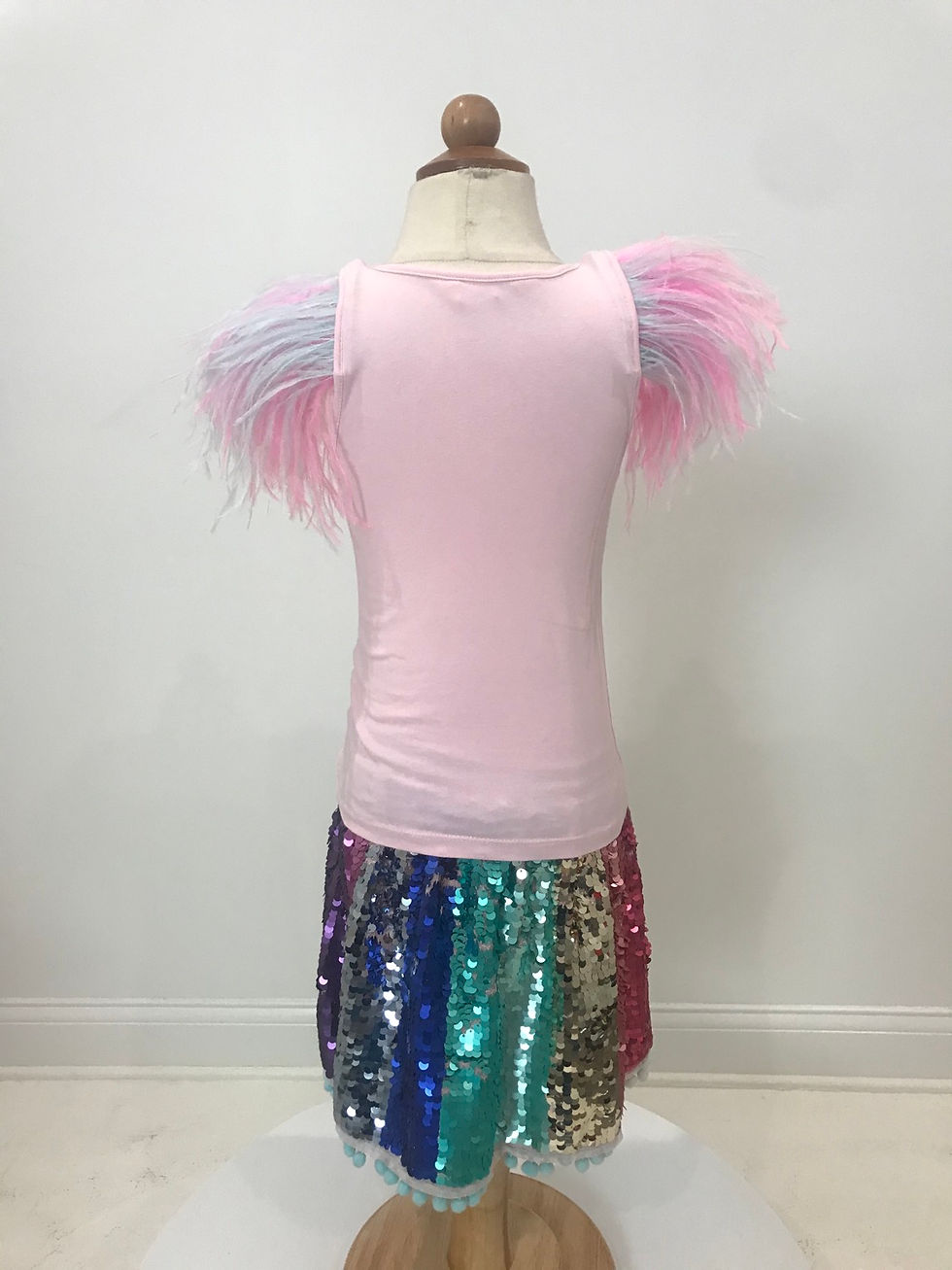 Thumbnail: Rainbow Unicorn, H&M, S/S Shirt & Skirt Set, Swarovski Crystals,Ostrich Feathers