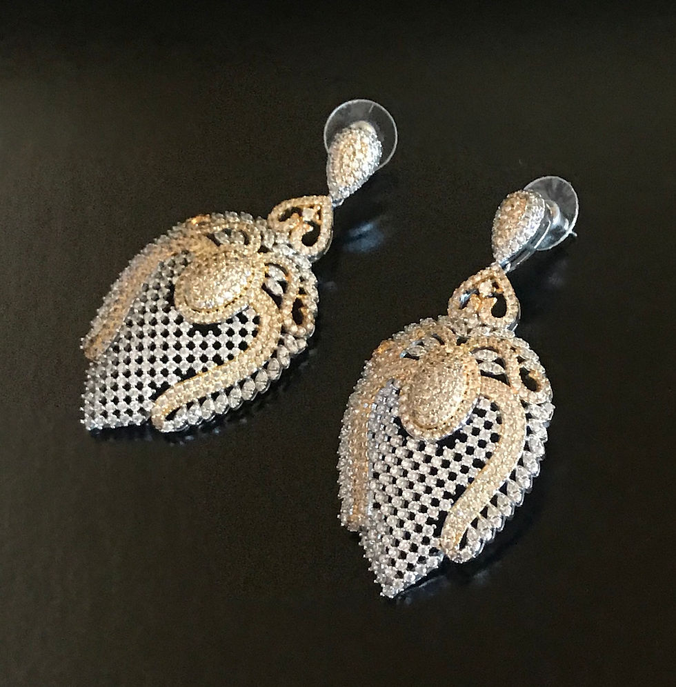 Thumbnail: Earrings, Pierced, Dangle Mesh Harp, Sterling Silver, Cubic Zirconia
