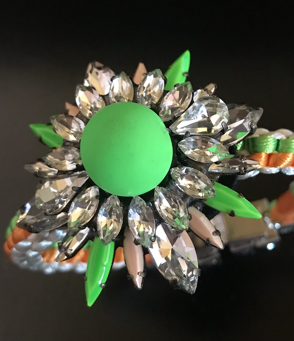 Thumbnail: Bracelet, Flower, Crystals, Orange/Green/White