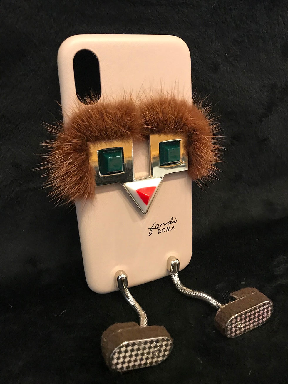 CELL PHONE CASE, Fendi, Beige, Brown Fur, Dangling Legs, iphone X