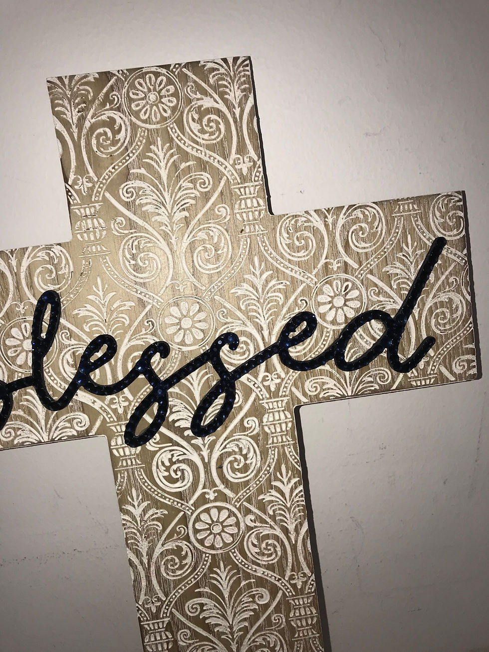 Thumbnail: "Blessed' Carved Cross Wall Art Crystal