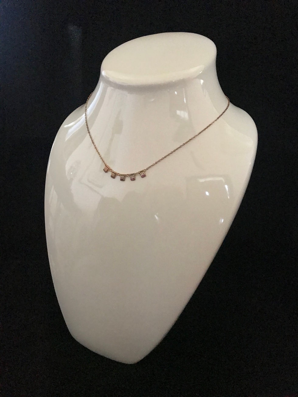 Thumbnail: Necklace, Cubic Zirconia, Dangle Squares