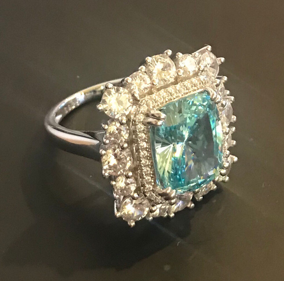 Thumbnail: Ring, Moissanite Gemstone, Lt Blue Large Square
