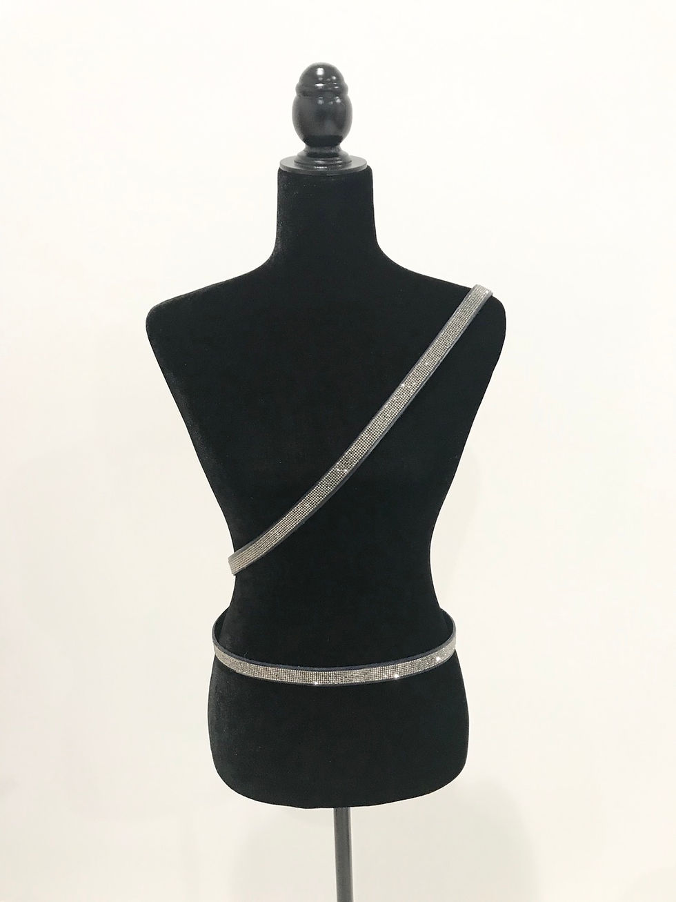 Thumbnail: Leather Belt, Double Wrap Cross Body, Navy Blue, Swarovski Crystals