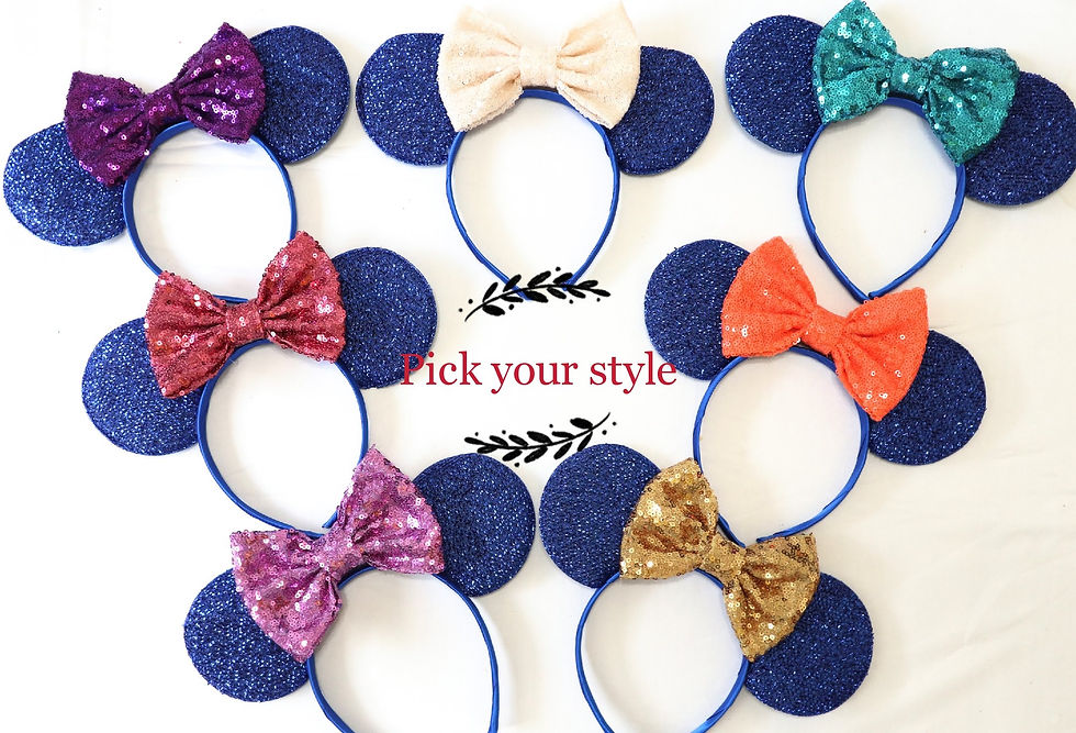 Pick Your Style/Color w/ Blue Sequin Mouse Ears Head