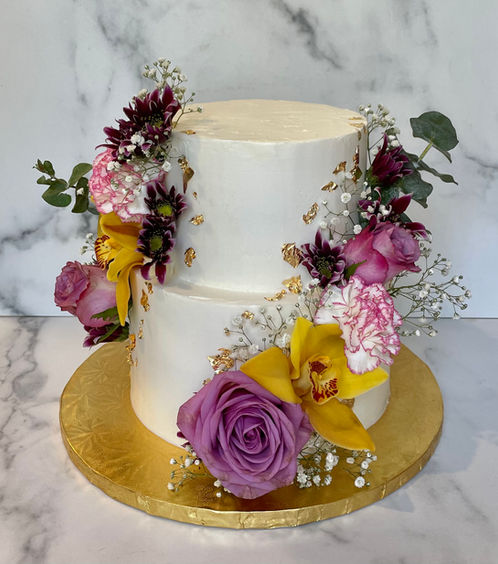 Engagement party cake with fresh flowers