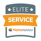 HomeAdvisor logo badge that reads "ELITE SERVICE" with stars, framed in gray and orange.