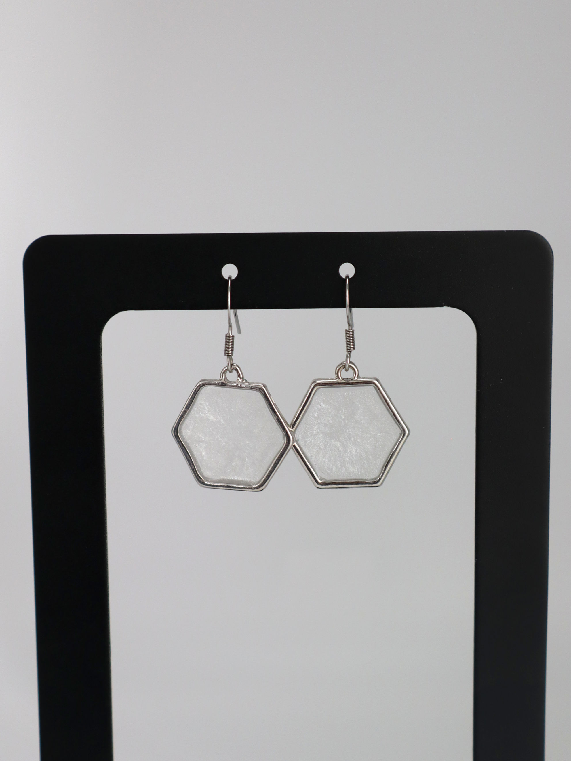 Hexagon Silver Bezel Earrings