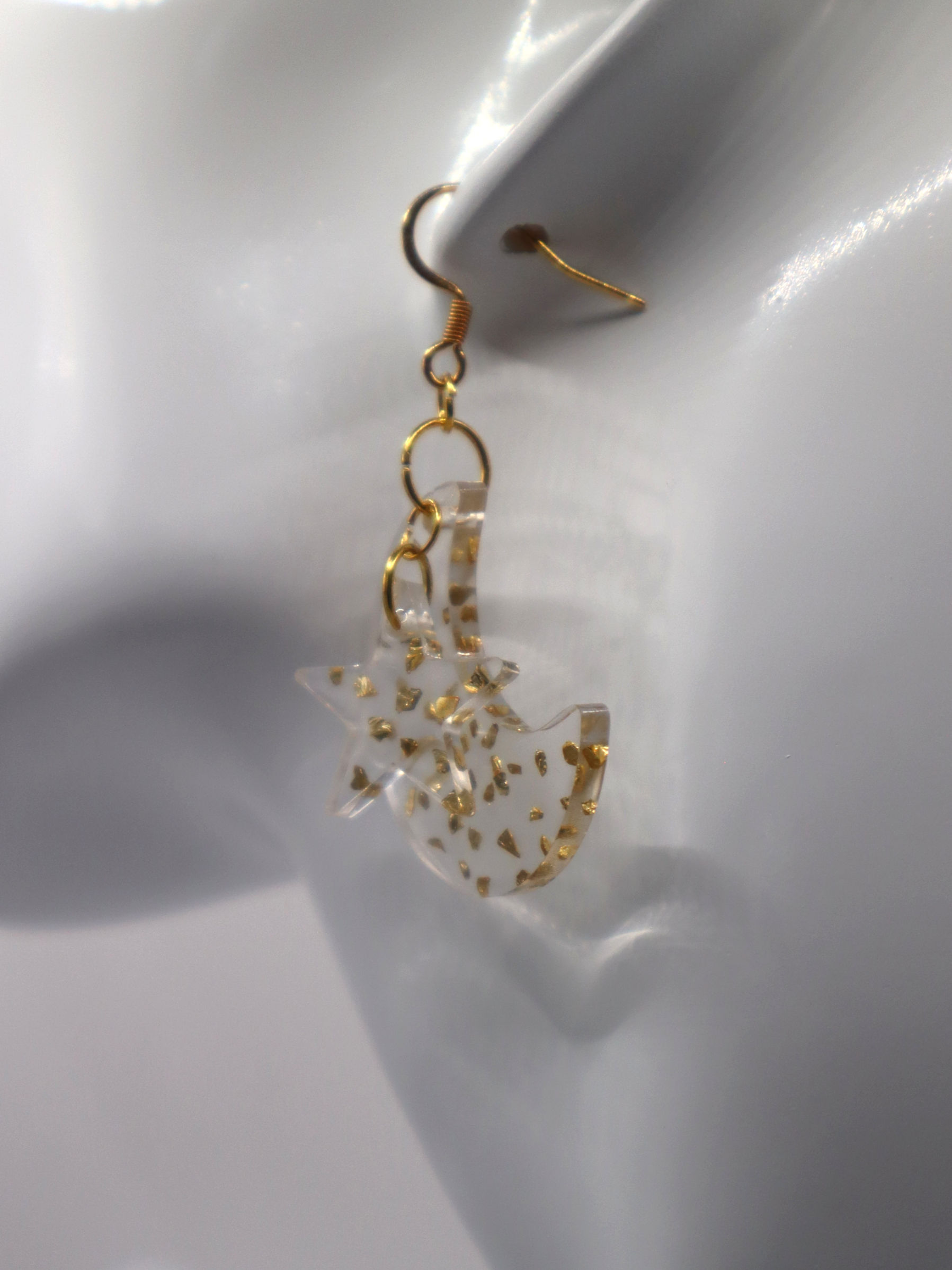 Star and Moon Gold Dangle Earrings