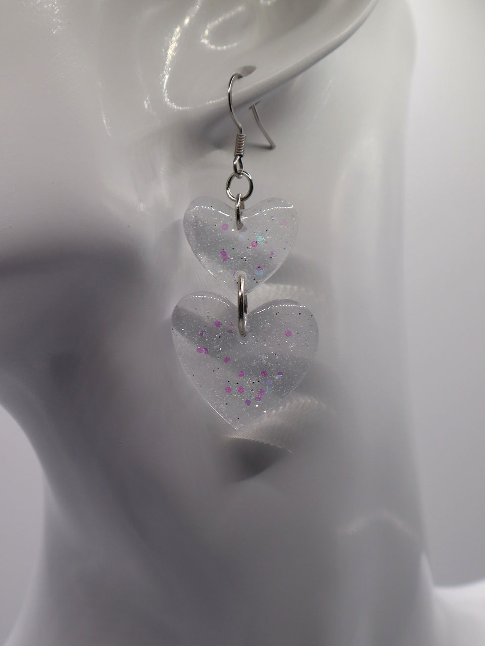 Thumbnail: Iridescent Double Heart Dangle Earrings