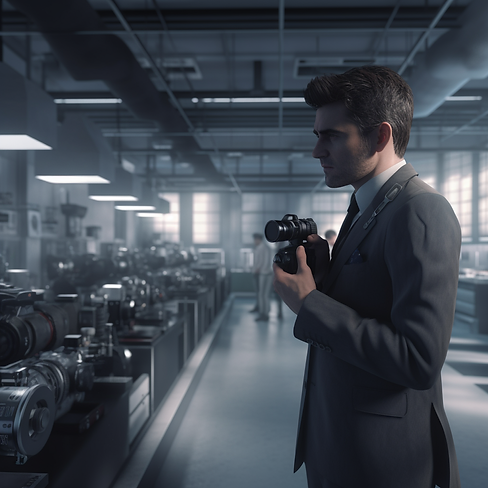 Syntronyx_man_wearing_a_suit_holding_a_camera_looking_at_a_medi_c420629f-538c-4bdf-8d34-69