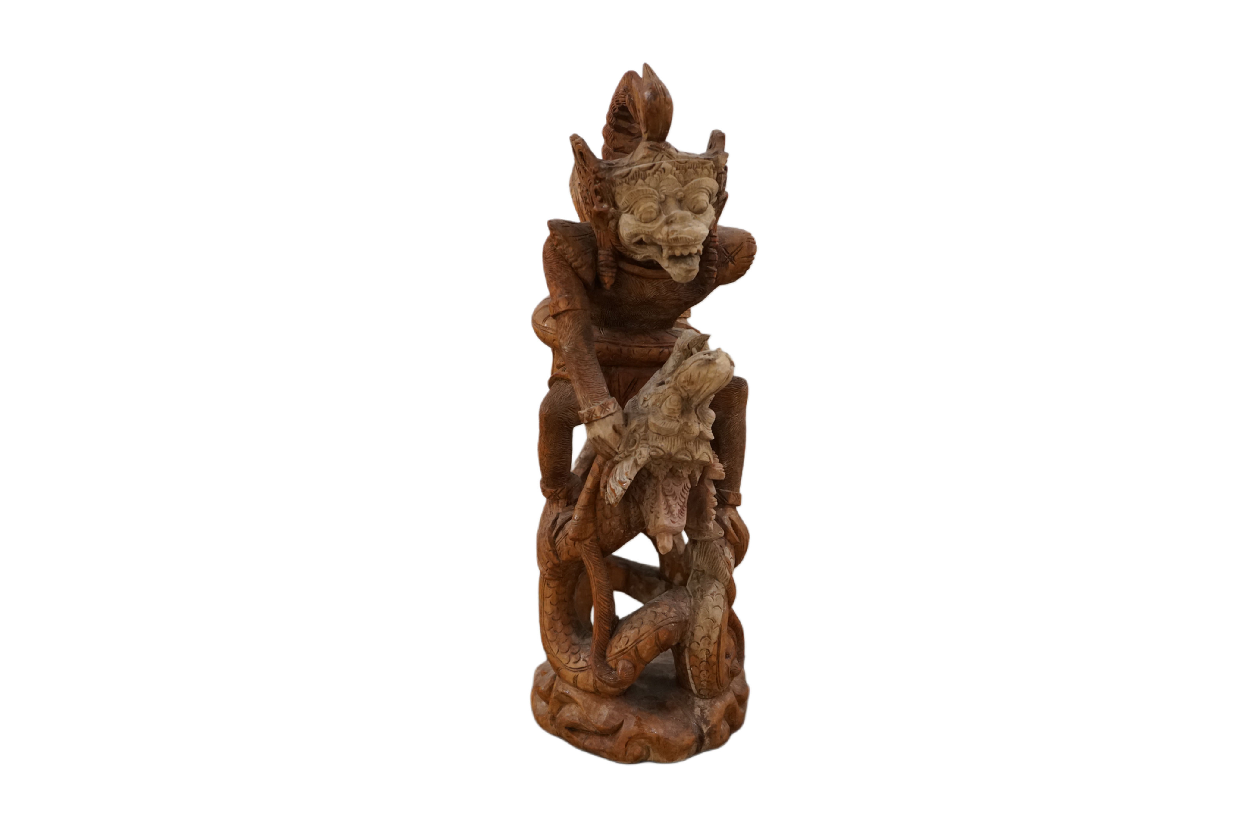 Wooden Statuette of Hannuman Fighting Nagas Asian