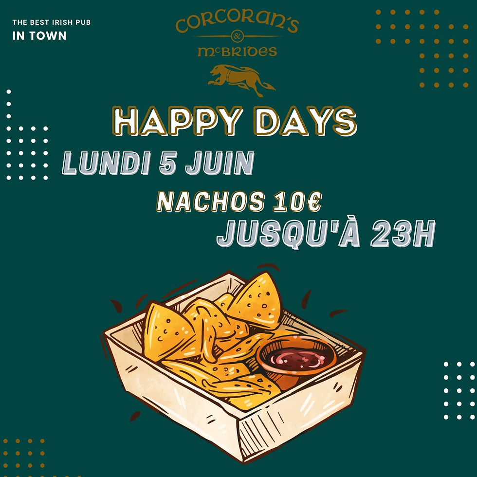 Offre spéciale du lundi: plateau de nachos bien garni pour 10€ au Corcoran's Grands Boulevards.