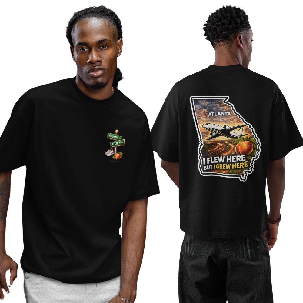 Black Oversized Shirt "Flew Here Grew Here - GA Nectarine" Minding Mine Apparel