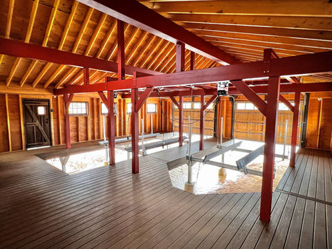 Timber frame boathouse, boat lifts