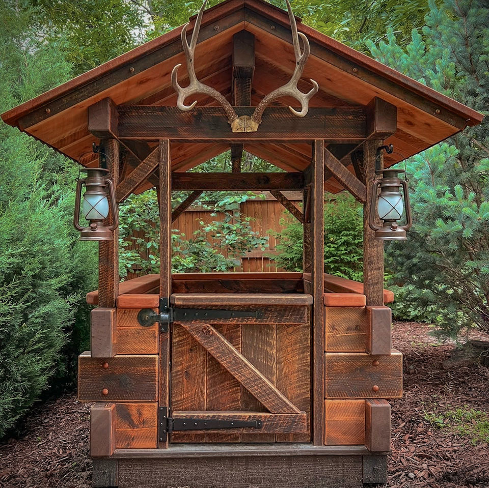 Rustic playhouse with antlers and lanterns