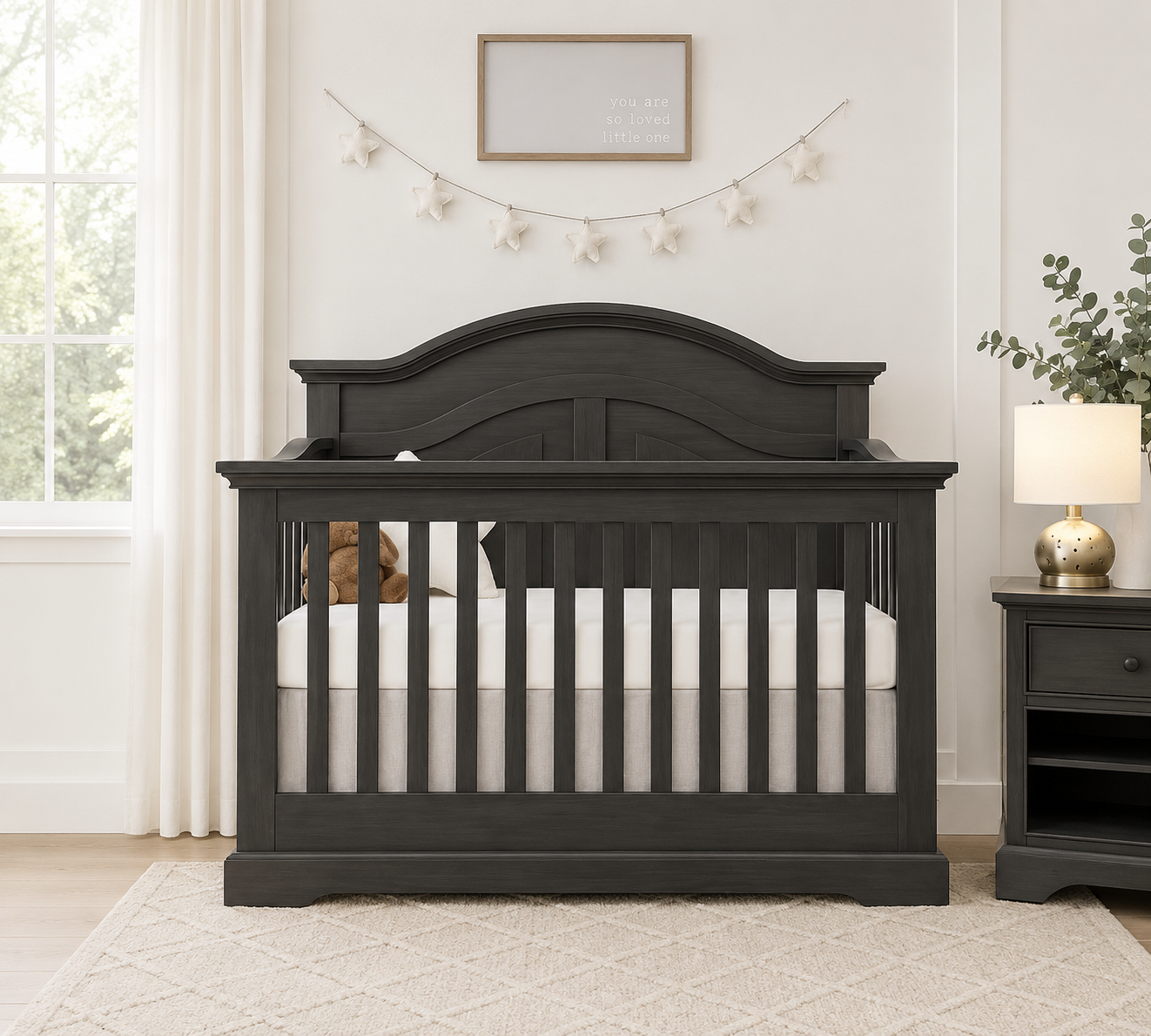 Curved Panel Crib Weathered Grey