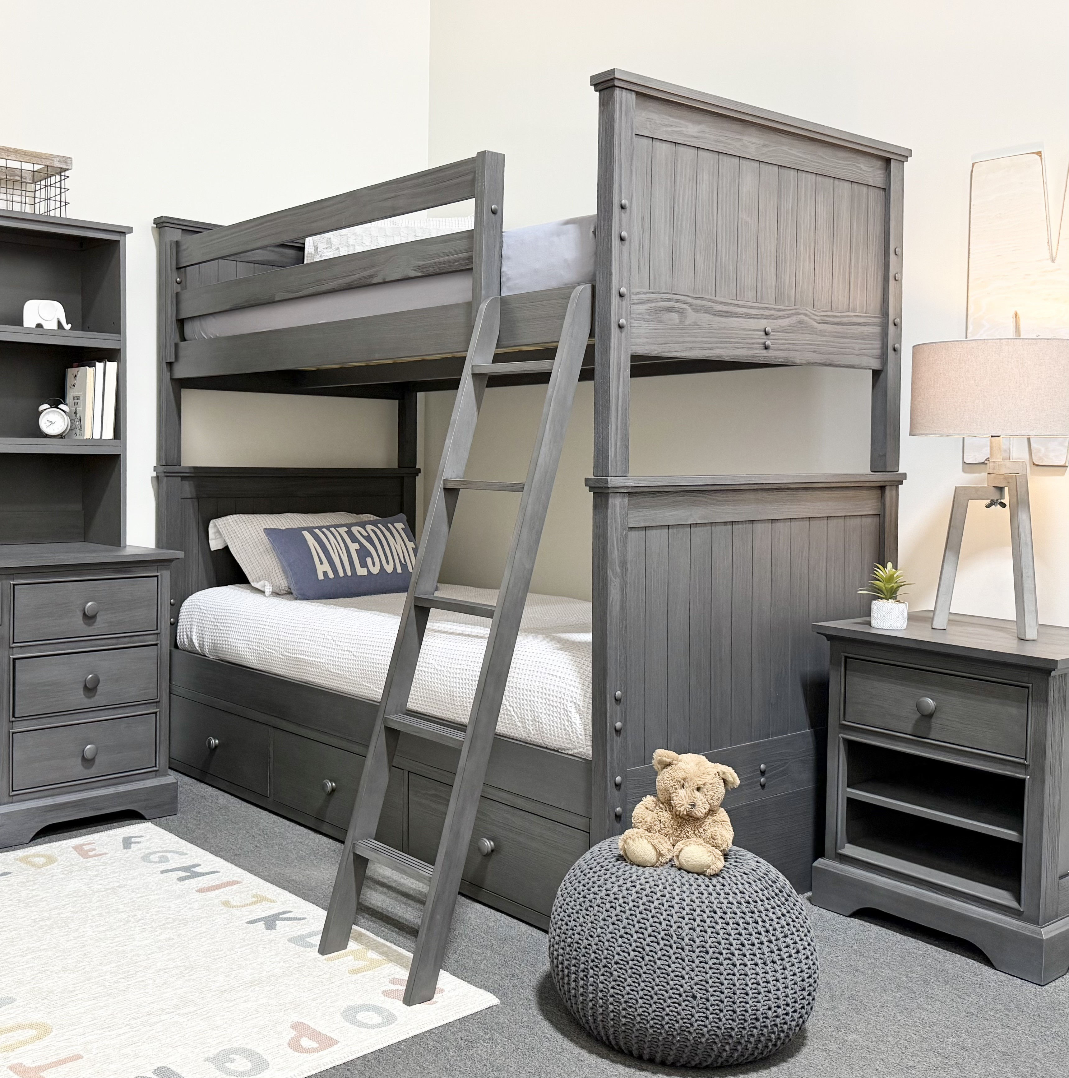 Beadboard Twin/Twin Bunk Bed Weathered Grey
