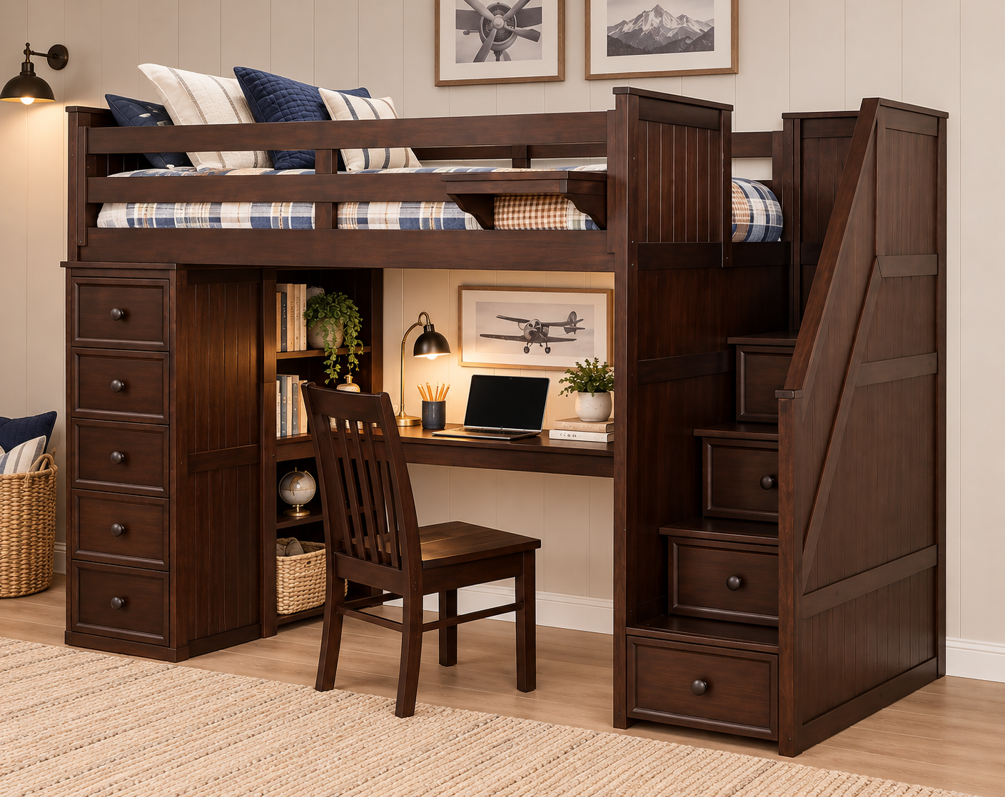 Twin Multifunction with Desk Weathered Espresso