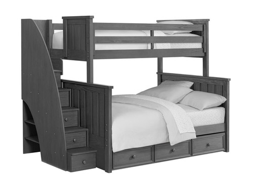 【ベロン】高さ143cm シェルシェイド 骨董品 ビンテージ Jordan Twin/Full Bunk Bed with Stairs Weathered Grey